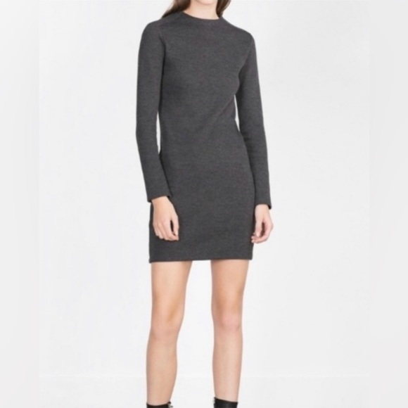 Women’s Zara Bodycon micro ribbed‎ knit long sleeves dark gray dress size XXL - Picture 1 of 13